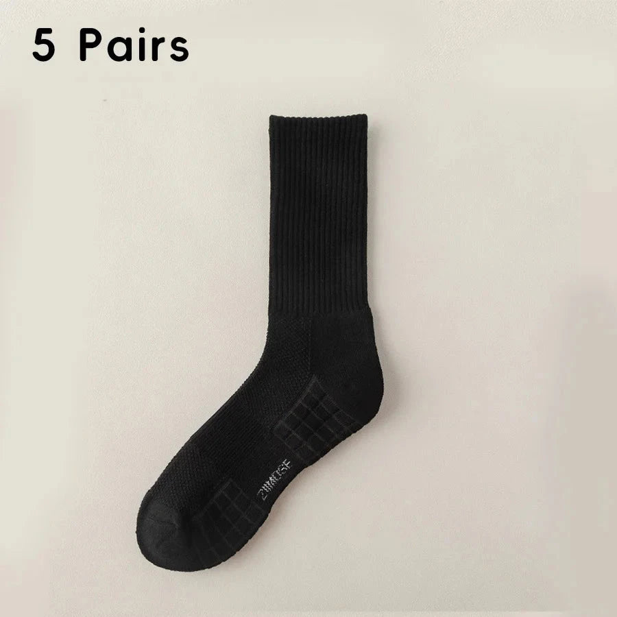 1pc 4pcs 5pcs 10pcs Socks Men's Cotton Spring Towel Bottom with Velvet Mid-tube White Stockings Thickened Sports Basketball Sock GlowCart