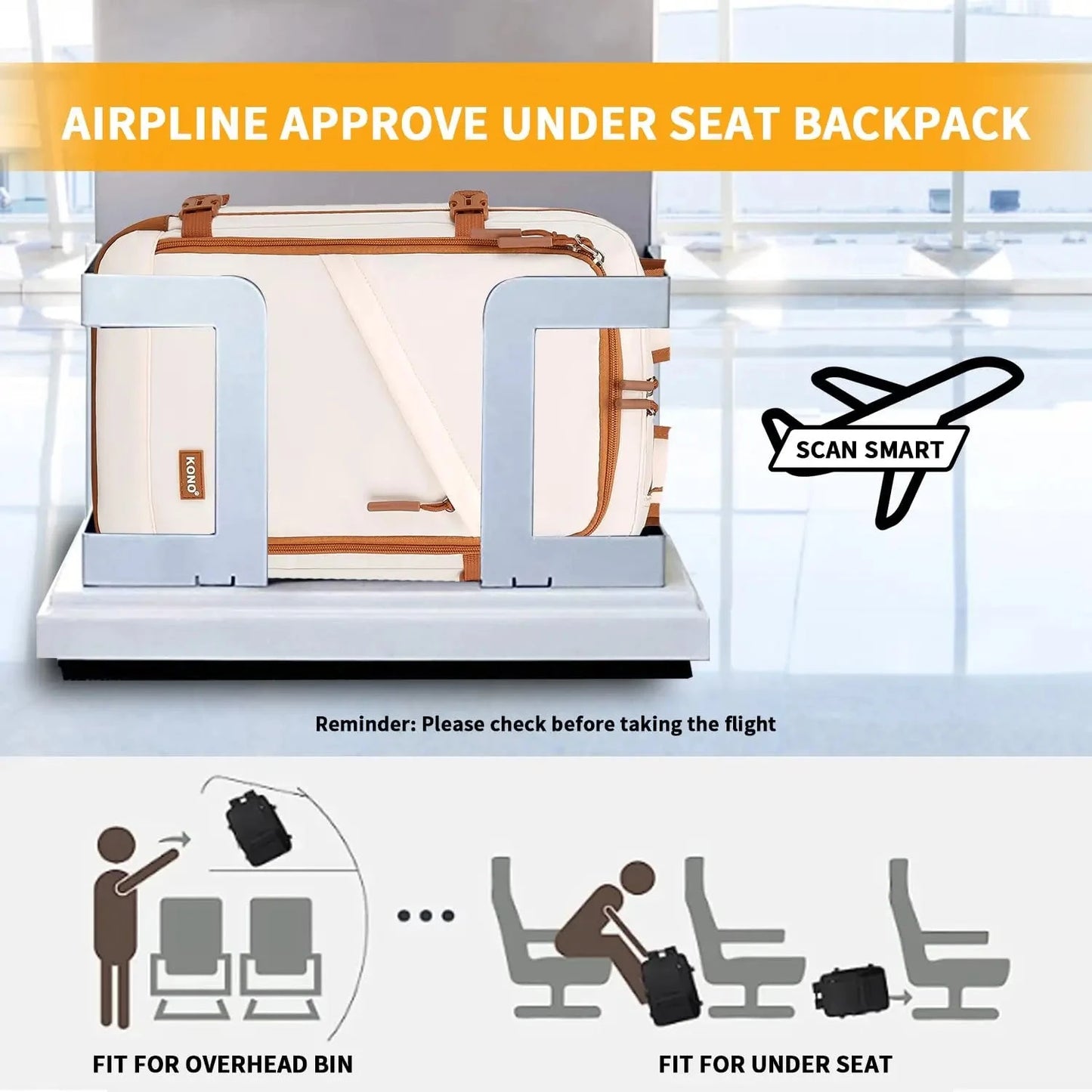 Kono Cabin Bag 40x20x25 for Ryanair Underseat Travel GlowCart