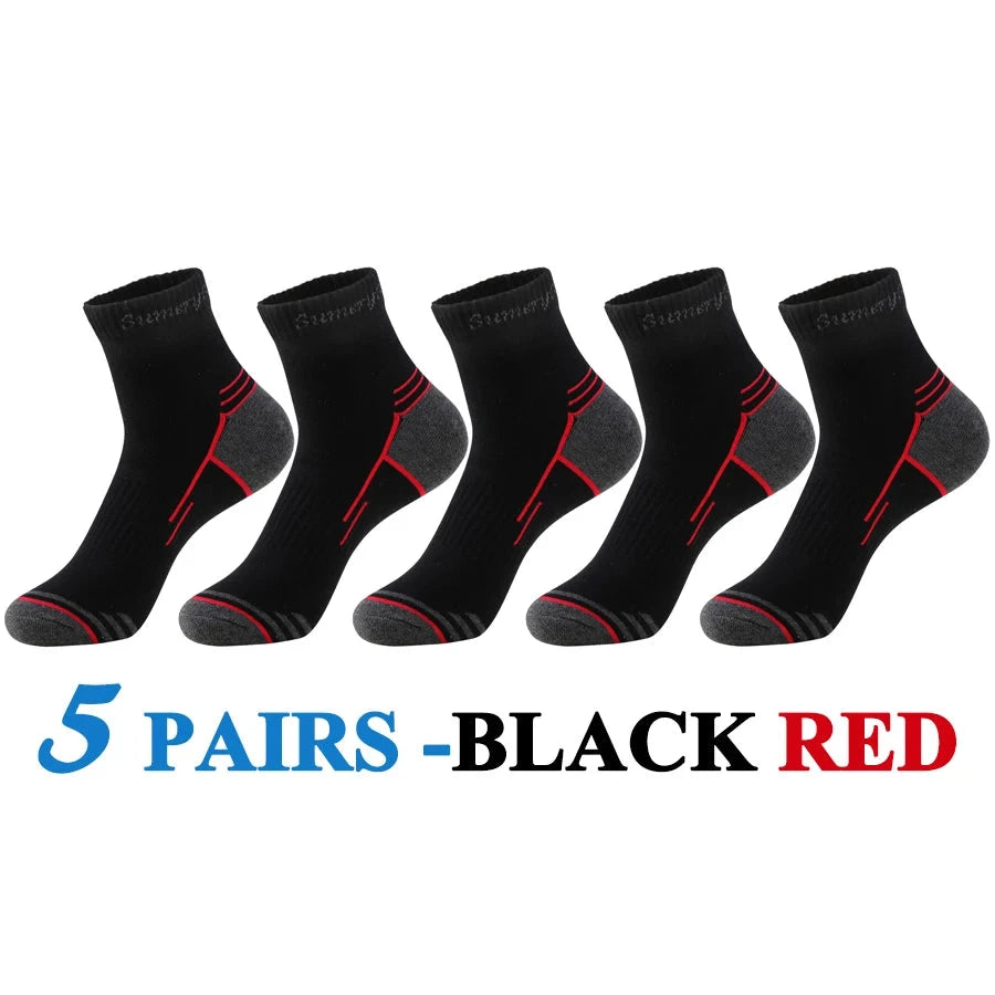 5 Pairs/Lot Running Socks Men Casual Outdoor Sports Cotton Black Grey Blue Athletic Stripes 14 Colors Travel Male Husband Gifts GlowCart