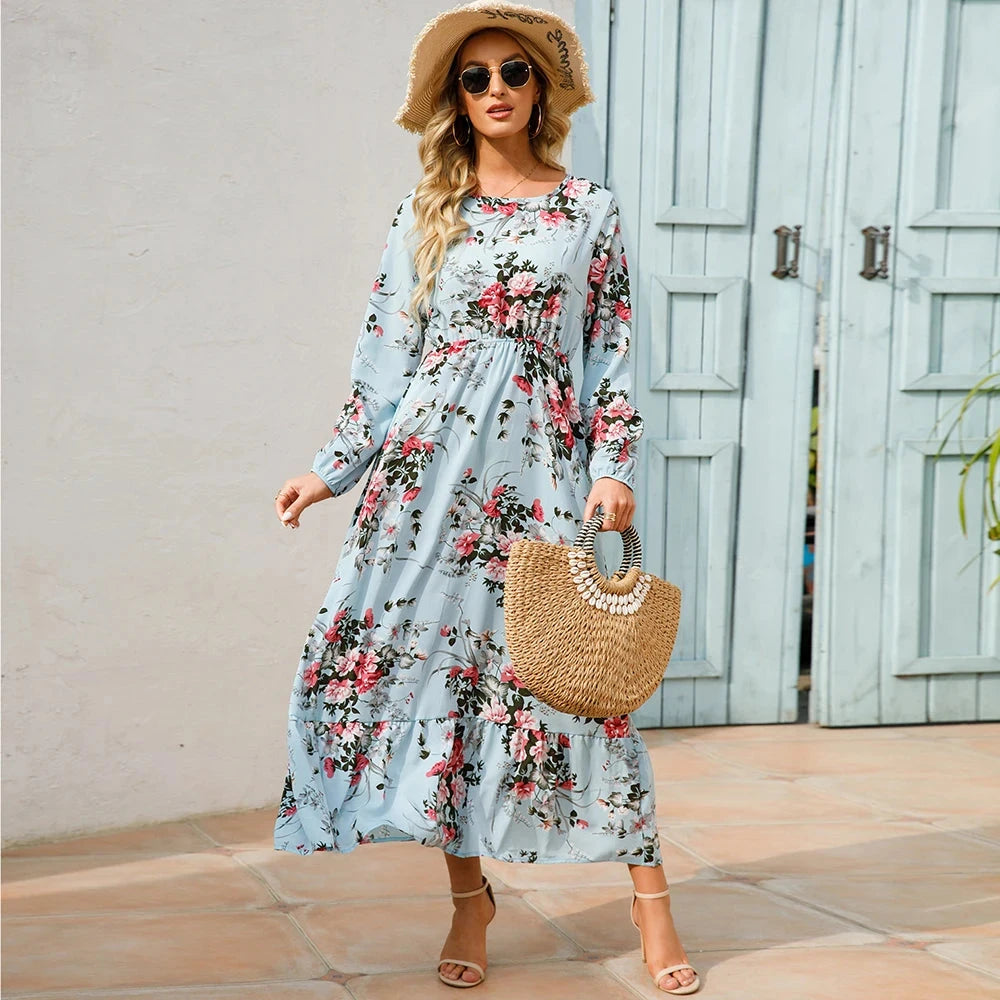 Women Maxi Dresses Sping Autumn Bohemian Casual Full Sleeve GlowCart