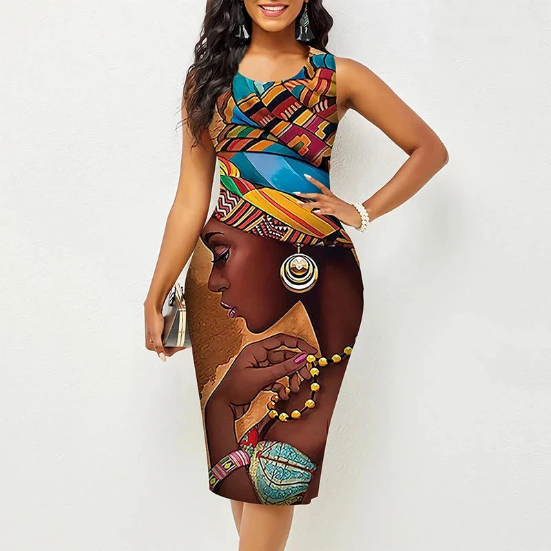 African Black Girls 3D Print Sexy Knee Length Dresses Women GlowCart