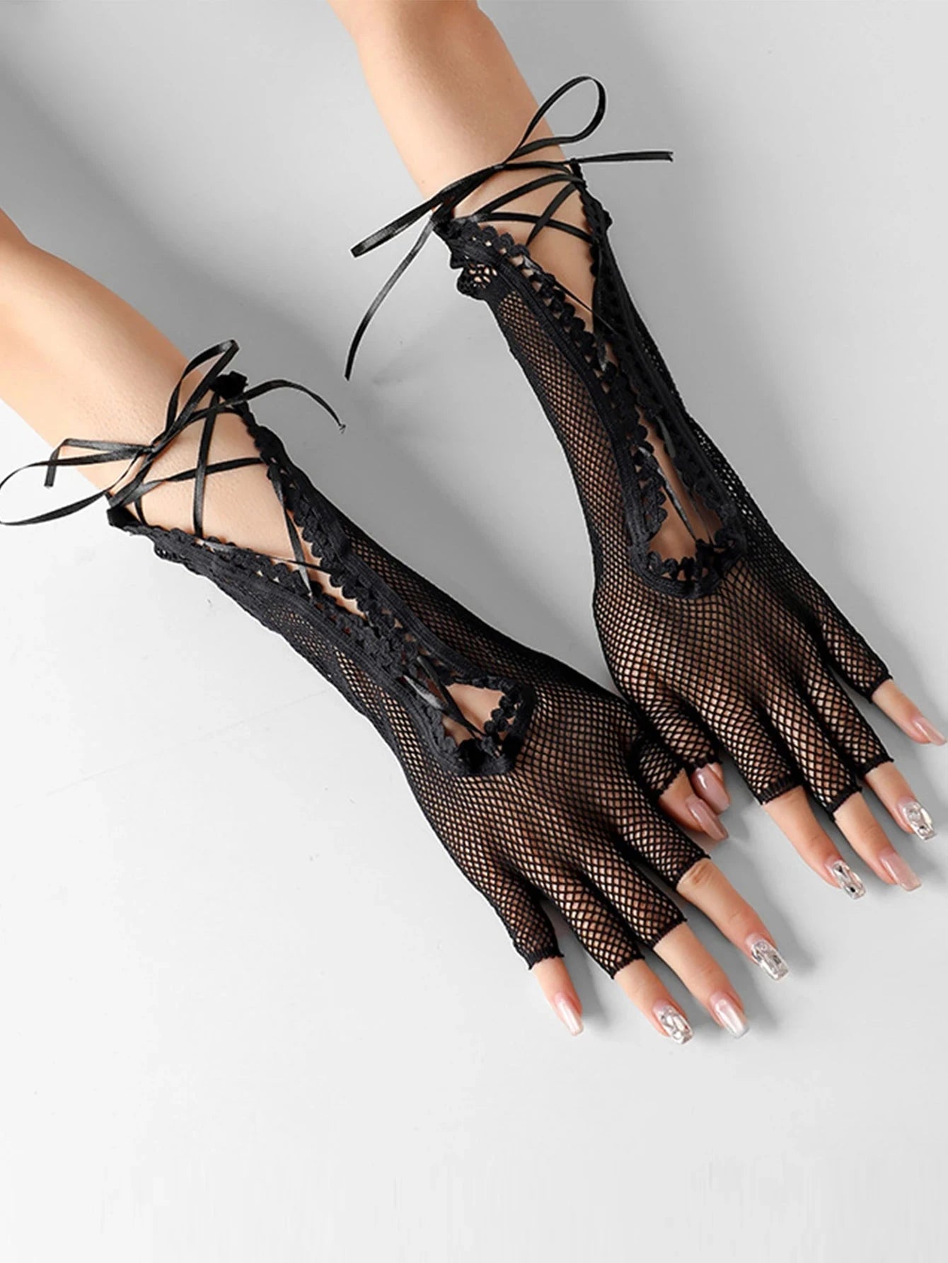 Women's summer sexy mesh strap gloves long half finger lace GlowCart