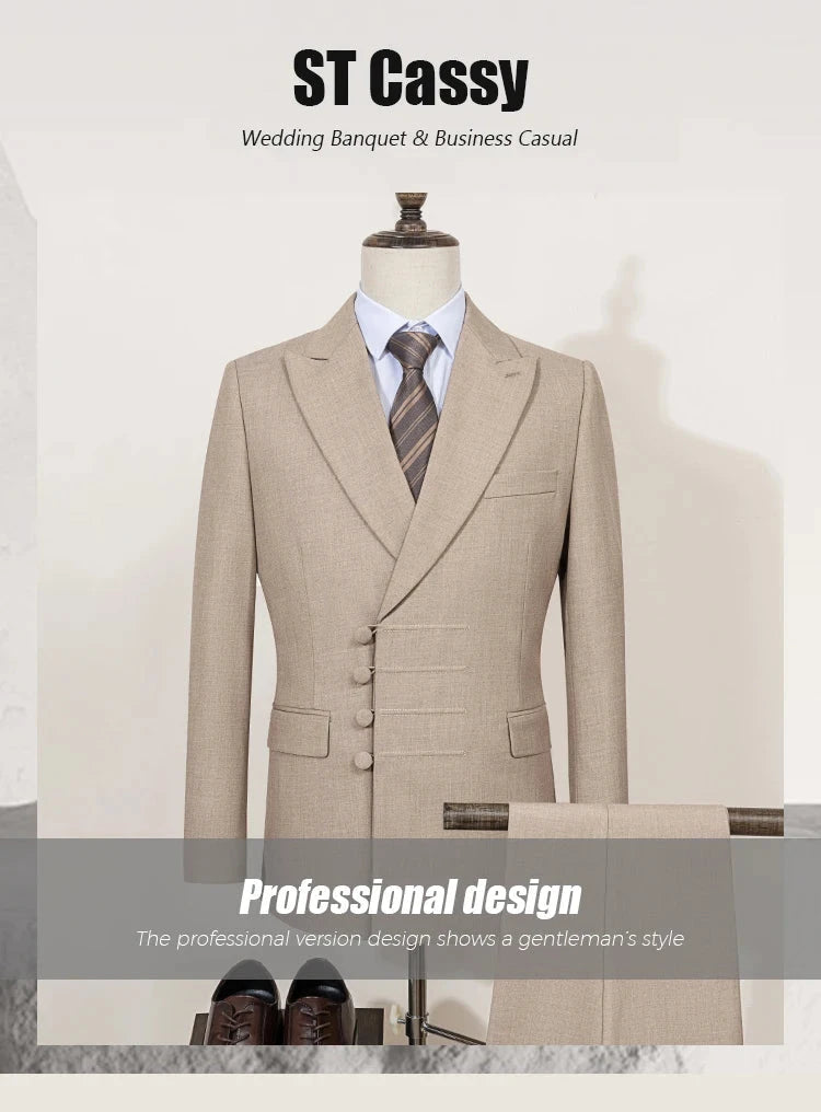 ST Cassy Elegant man suit for wedding peach Slim Fit Double GlowCart