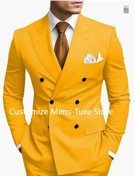 High Quality Brown Men's Suits Double Breasted Bespoke GlowCart