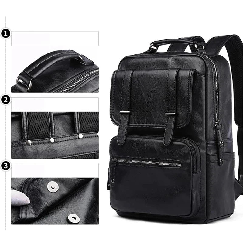 MOYYI Leather Laptop Backpack for Men Waterproof Travel GlowCart