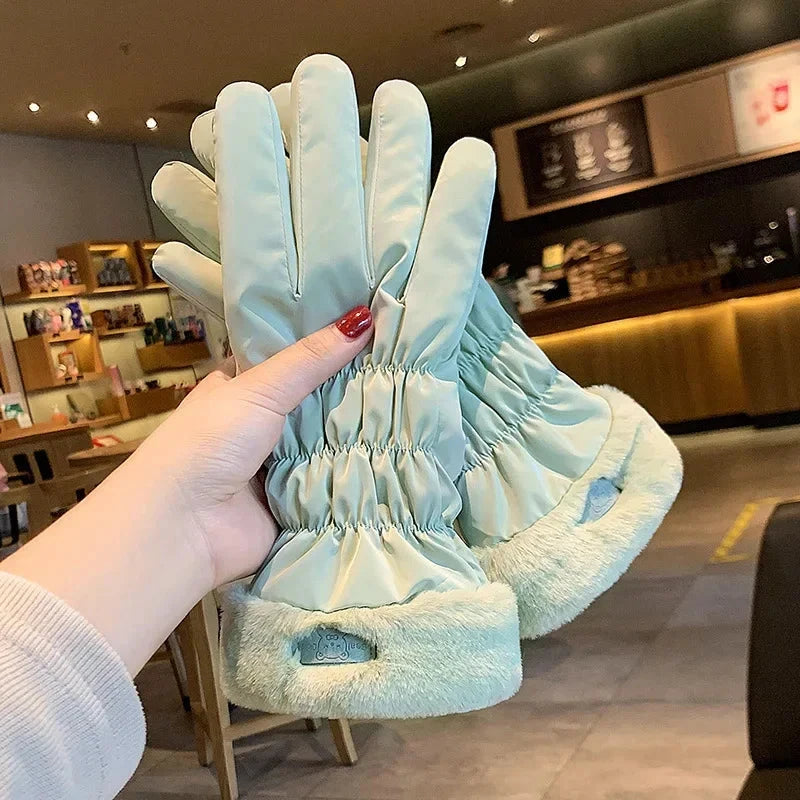 Ski Gloves Women Winter Fleece Thickened Warm Plush Cotton GlowCart