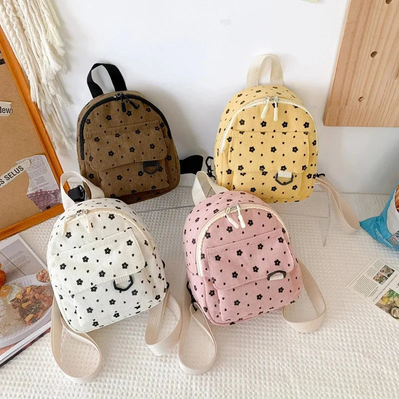 Cute Flower Print Baby Backpacks Lightweight Corduroy Mini Schoolbag for Kids Boy Girl Fashion Floral Children Shoulder Bags GlowCart