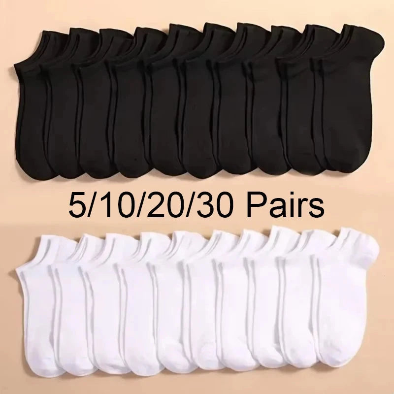 5/10 /20/30 Pairs Unisex Casual Plain Color Boat Socks Thin GlowCart