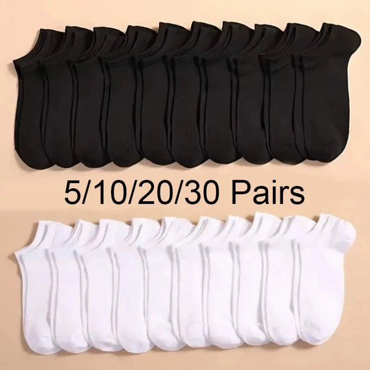 5/10 /20/30 Pairs Unisex Casual Plain Color Boat Socks Thin GlowCart