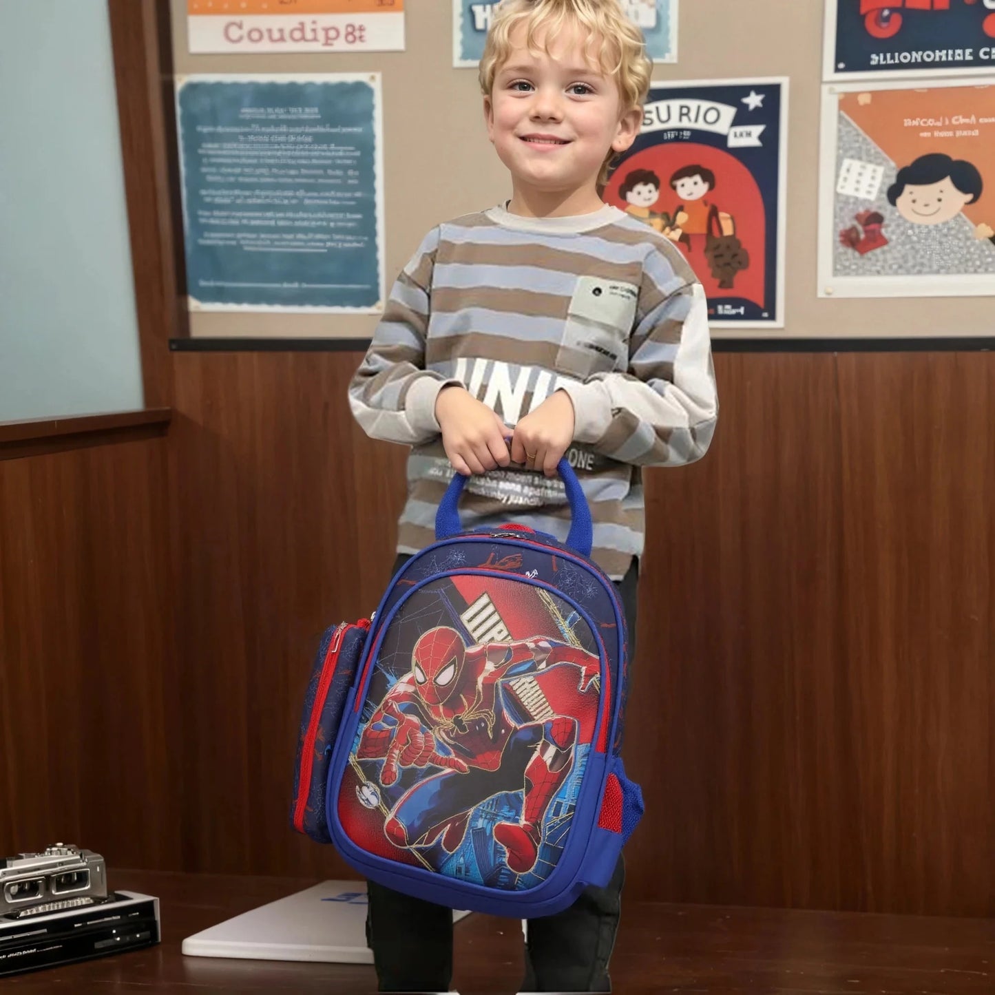 Disney Spiderman Unisex Backpacks Large Capacity Gilding Print Schoolbag For Children's Gifts With Pen Case GlowCart