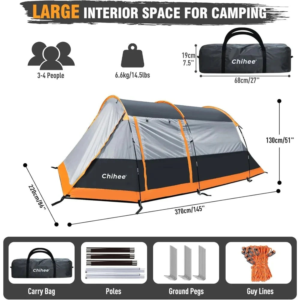 Camping Tents Tunnel Tent 4 Person Family Tents with 2 Doors GlowCart