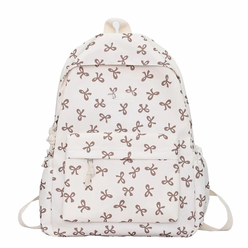 Nylon Student Backpack Bow Printed for Girls Women Schoolbag GlowCart