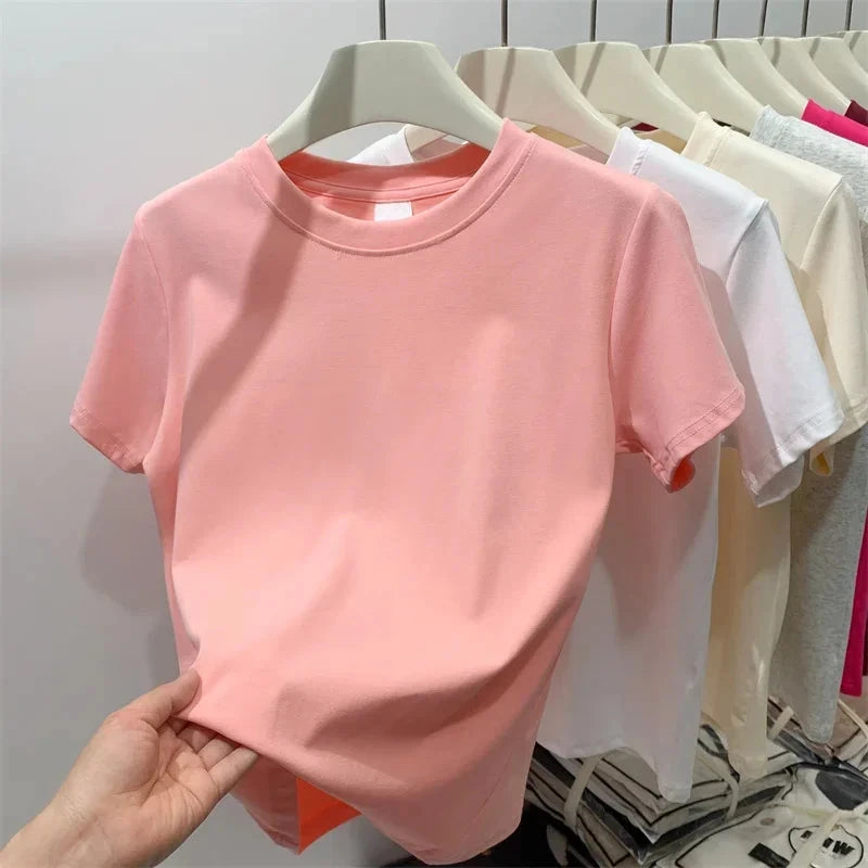 2025 Summer T Shirts For Women High Quality Solid Casual GlowCart
