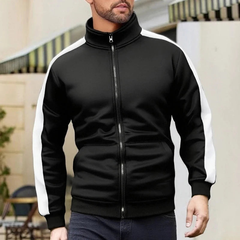 Men's Colorblock Patchwork Sporty Jacket with Kanga Pocket Fall Winter Fleece Lined Warm Long Sleeve Zip Up Coat Outwear Tops GlowCart