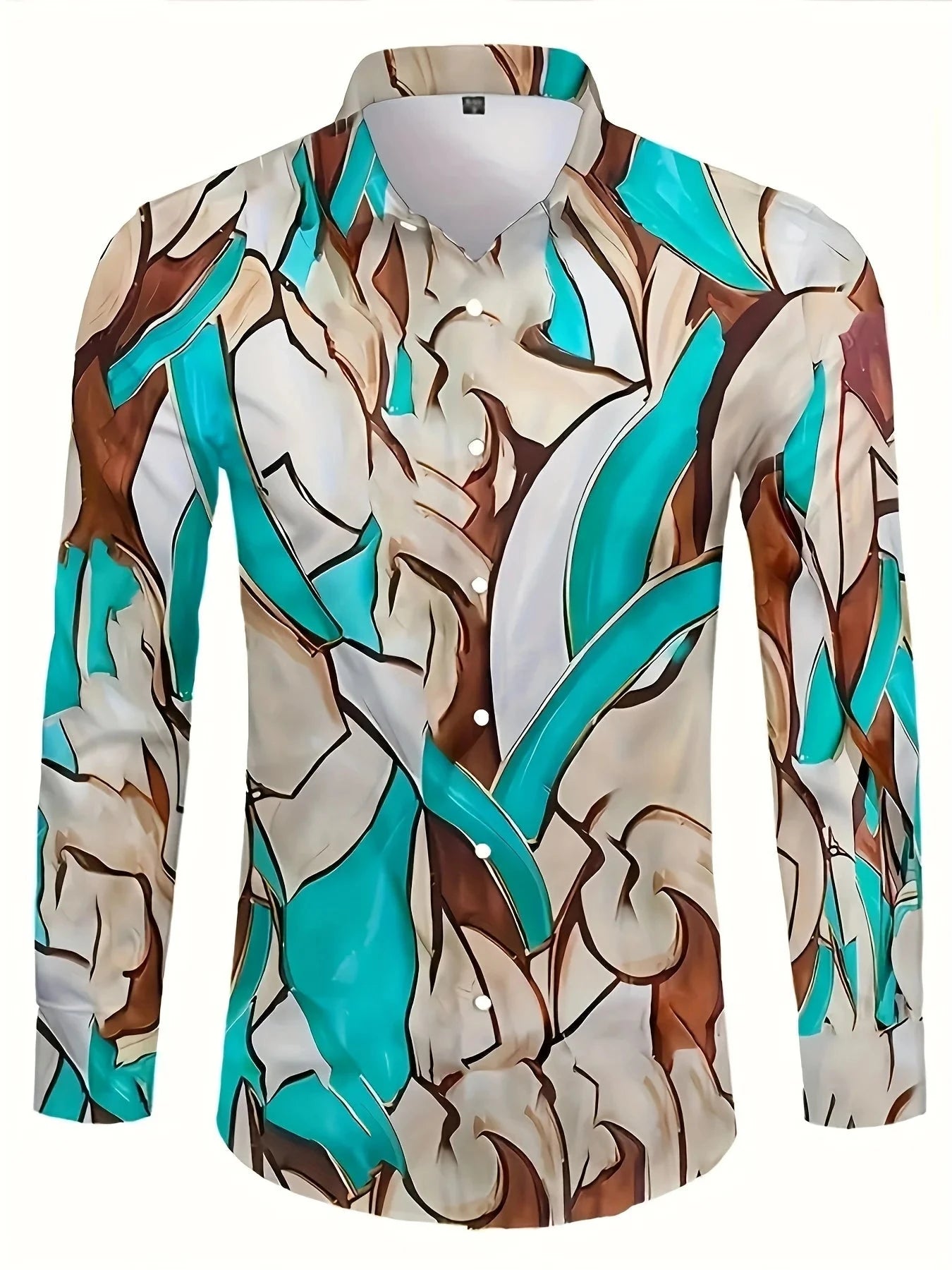 Men's long-sleeved shirts, bold abstract prints - bright GlowCart