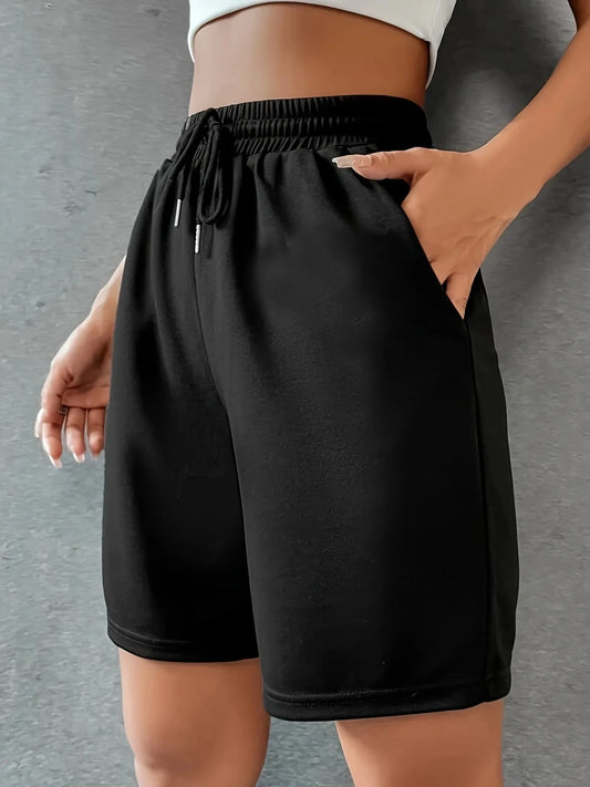 Women's sports shorts and sweatpants solid color pants with pockets and drawstrings loose knitted sweatpants GlowCart