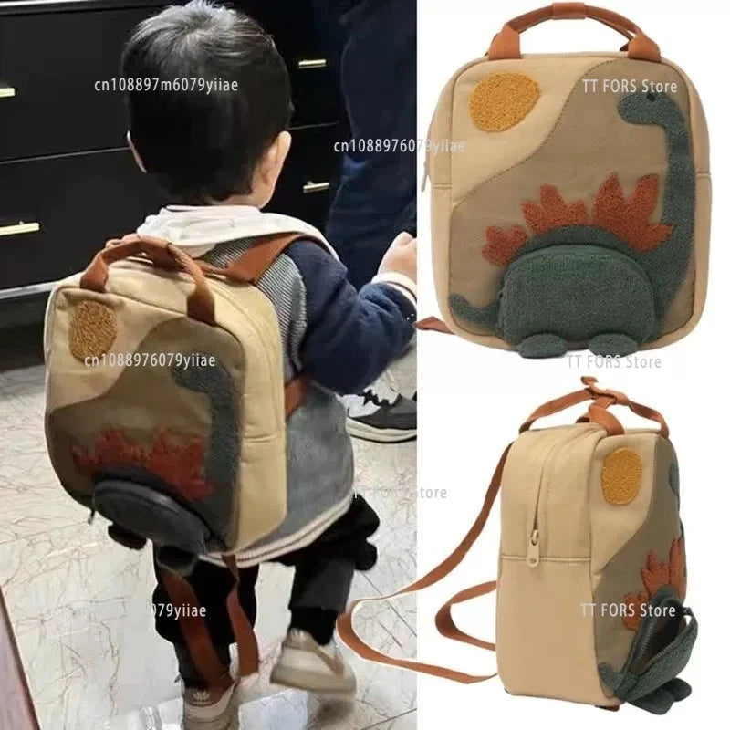 New Style Cartoon Dinosaur Fashion Children's Backpack Cartoon Canvas Kindergarten Boys and Girls Schoolbag Birthday Gift GlowCart