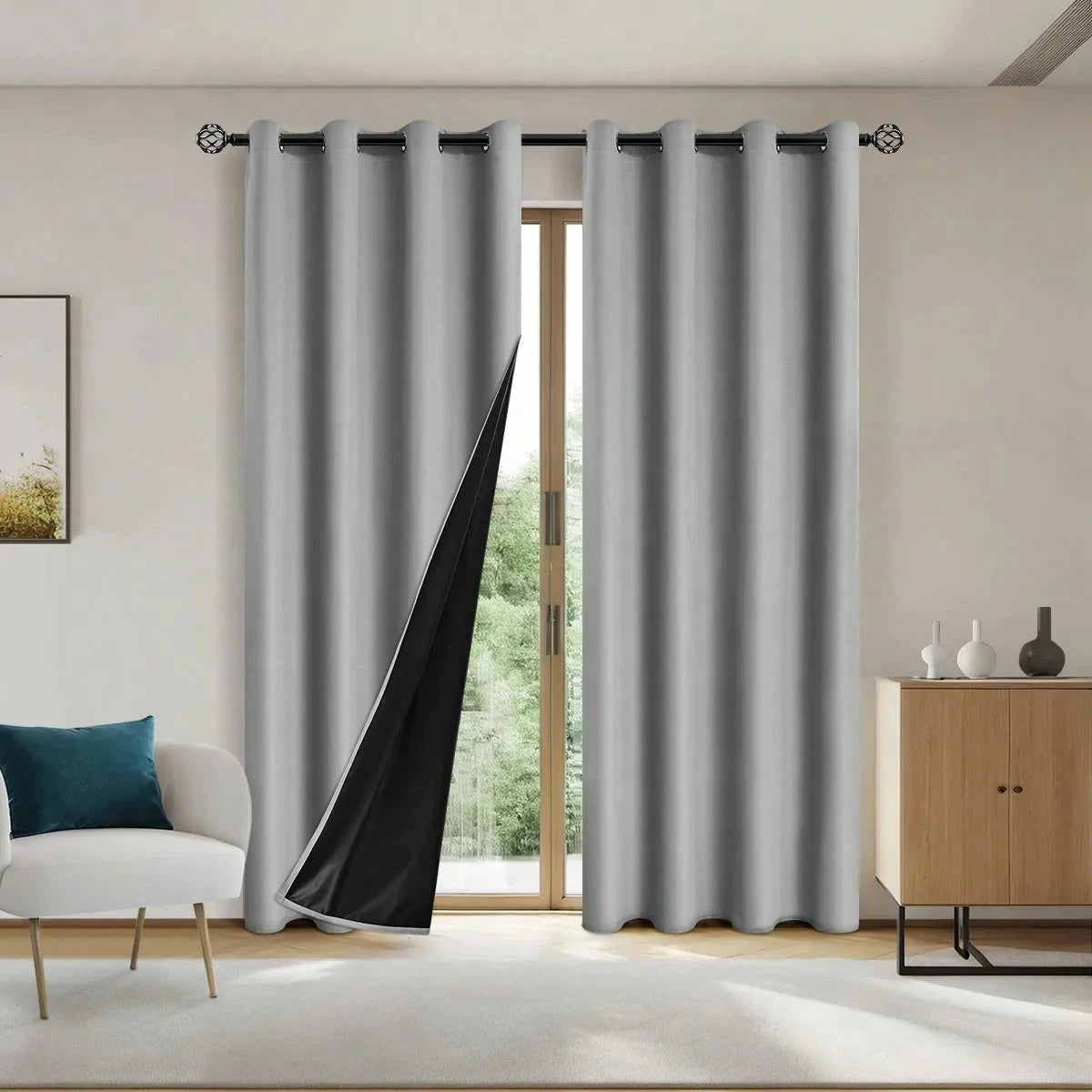 1pc Solid Blackout Curtains with Grommets, Total Privacy GlowCart