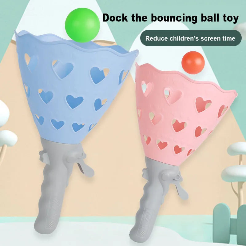 Outdoor Indoor Game Activities for Kids, 5.9 Inch Pop-Pass-Catch Ball Game with 2 Catch Launcher Baskets and 6 Balls, Yard Games GlowCart