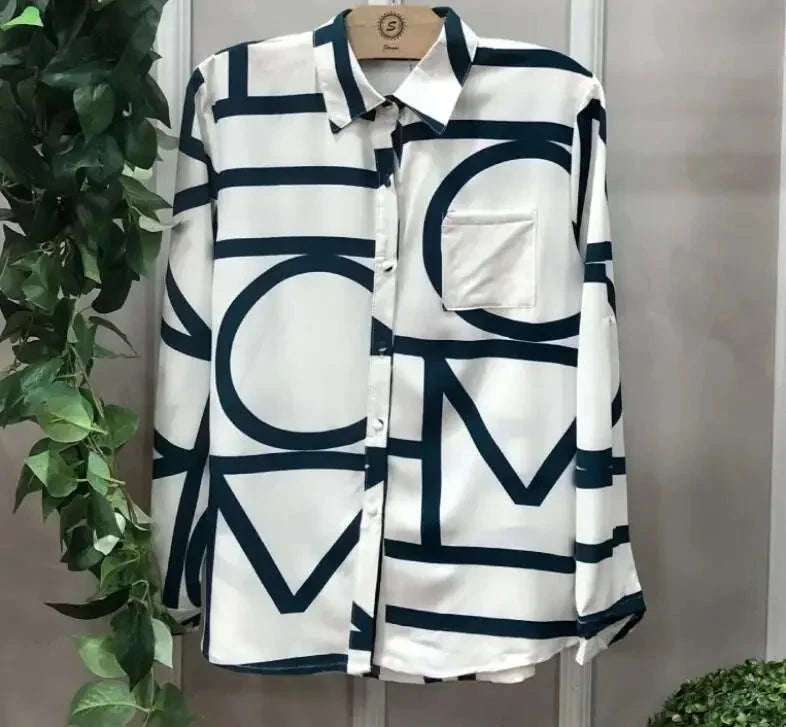 Women Geometric Print Shirt, Spring and Autumn Fashion GlowCart