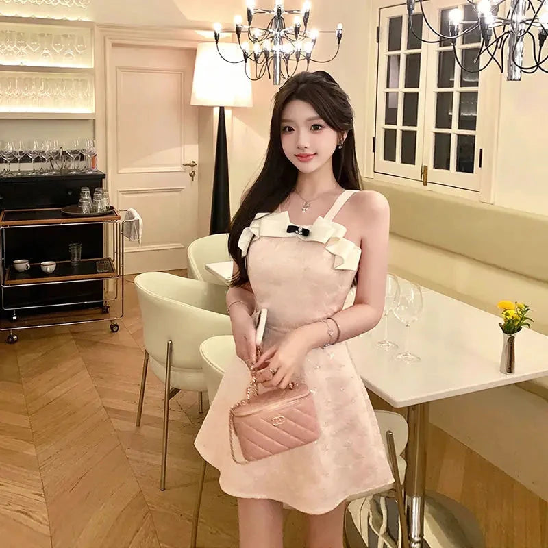 Kimotimo Sweet Jacquard Halter Birthday Dress Women Summer GlowCart