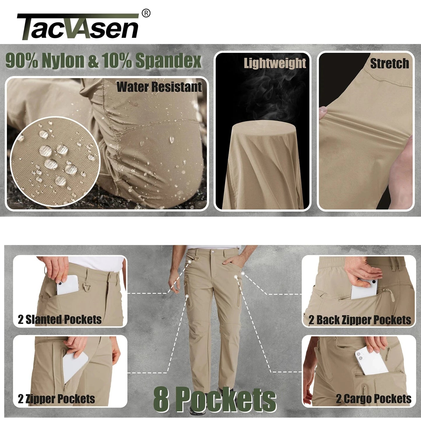 TACVASEN Summer Lightweight Trousers Mens Fishing Pants GlowCart