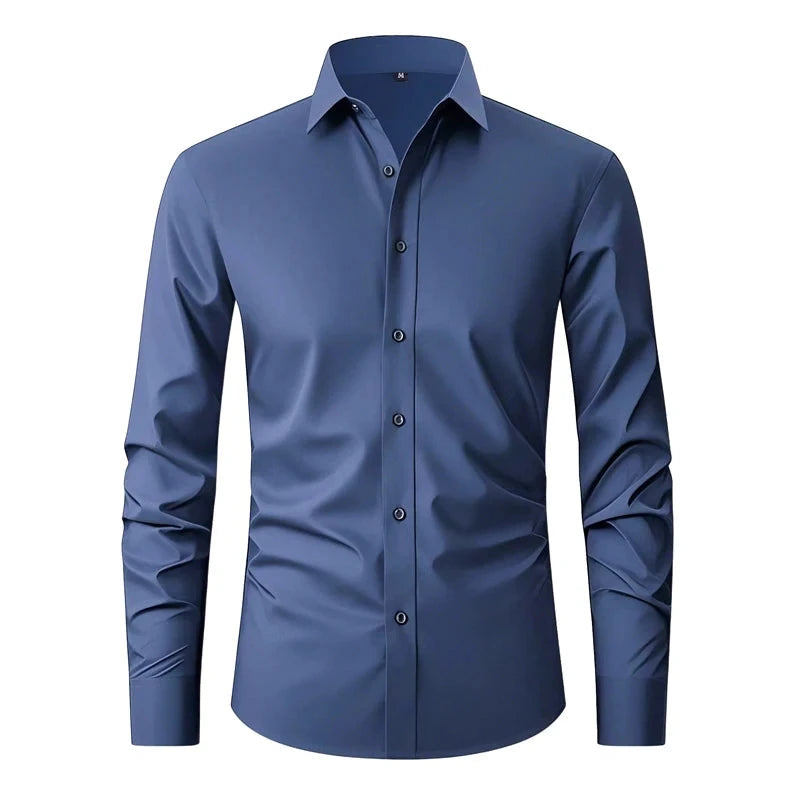 US EU Size XXL Mens Business Shirt Long Sleeve Solid Color GlowCart