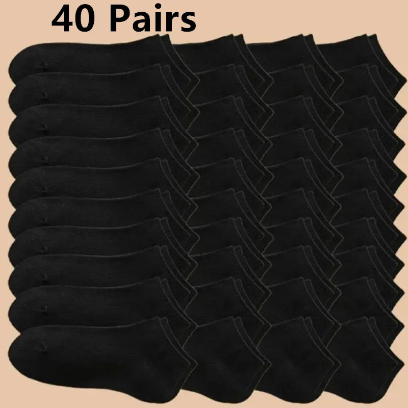 1/10/20/40 Pairs Black Men Boat Socks Business Sport Socks Sweat Absorption Mature Solid Color Soft Non Pilling Ankle Socks GlowCart