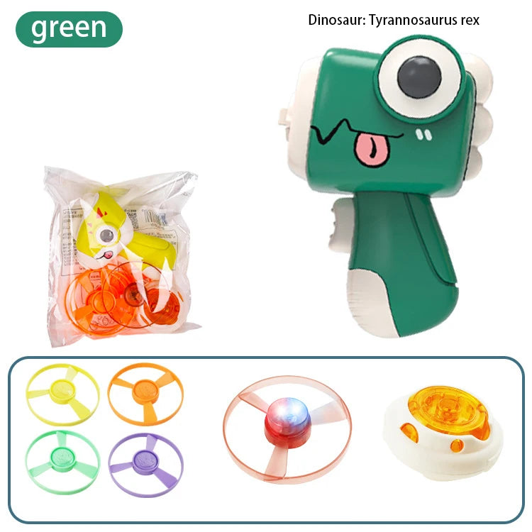 Children Saucer Launcher Pistol Outdoor Spinning Top Dinosaur Gun Toys Flying Disc Bamboo Dragonfly Ejection Luminous Gyroscope GlowCart
