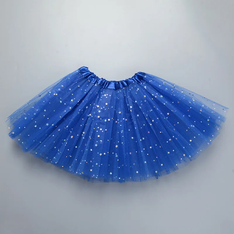 Kids Baby Star Glitter Dance Tutu Skirt For Girl Sequin 3 Layers Tulle Toddler Pettiskirt Children Chiffon 2-8T GlowCart