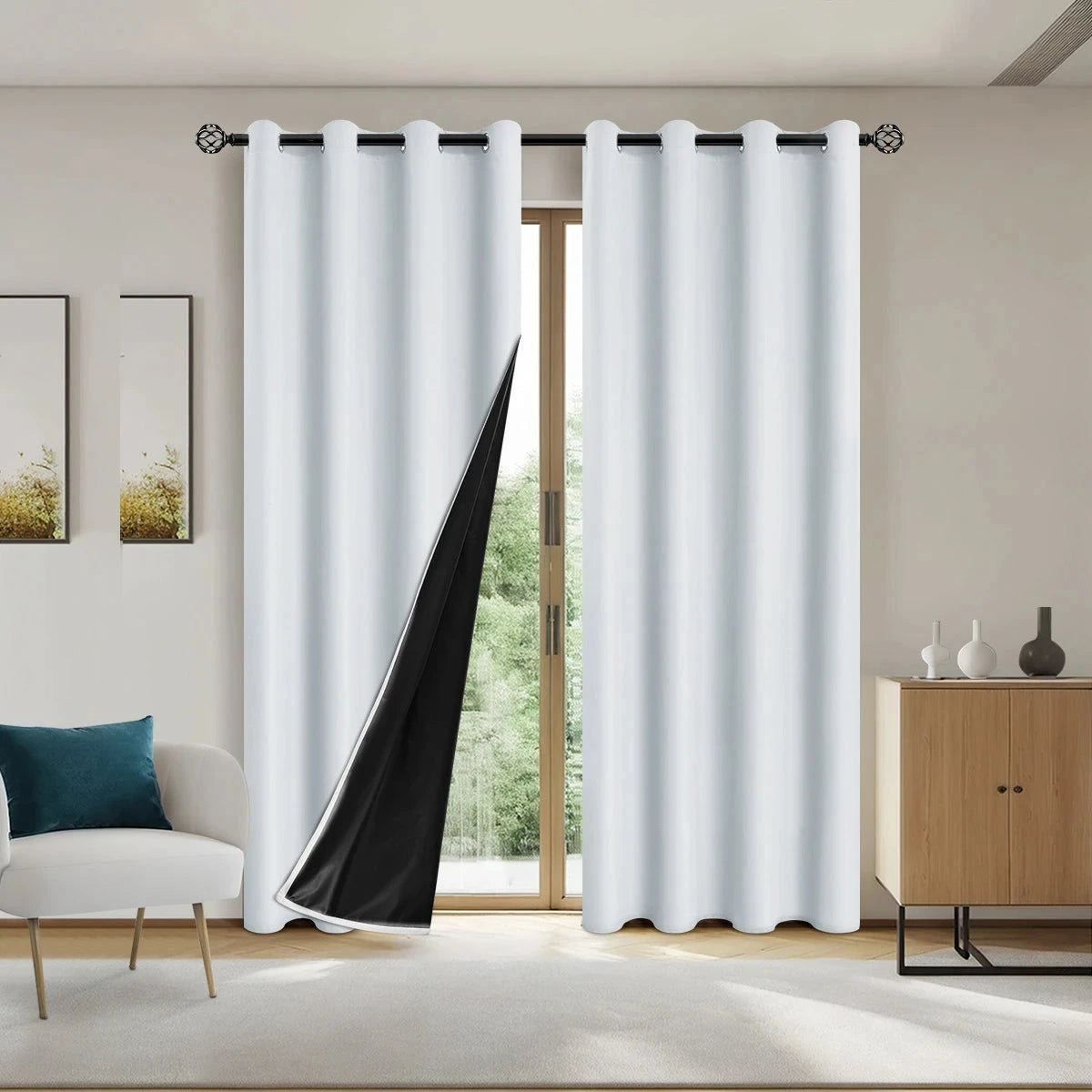1pc Solid Blackout Curtains with Grommets, Total Privacy GlowCart