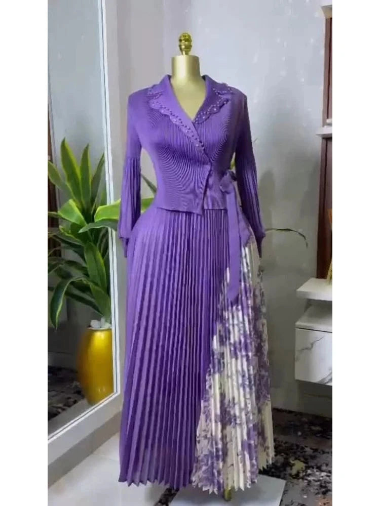 EGRM 2025 Spring New Pleated A-line Dress elegant Suit GlowCart