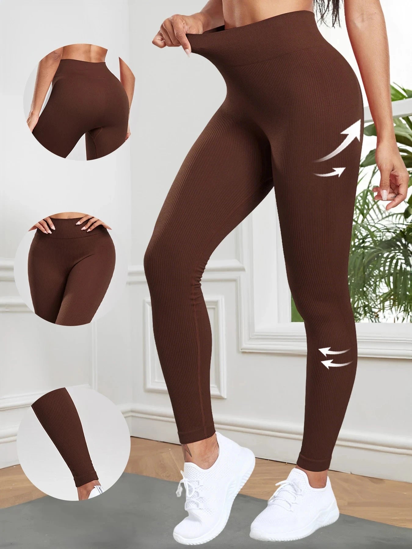 Women Seamless Ribbed Leggings High Waist Butt Lifting GlowCart