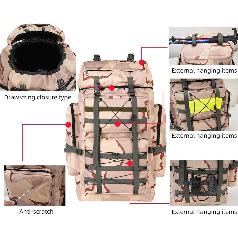 70L Tactical Climbing Backpack Large Capacity Sports GlowCart