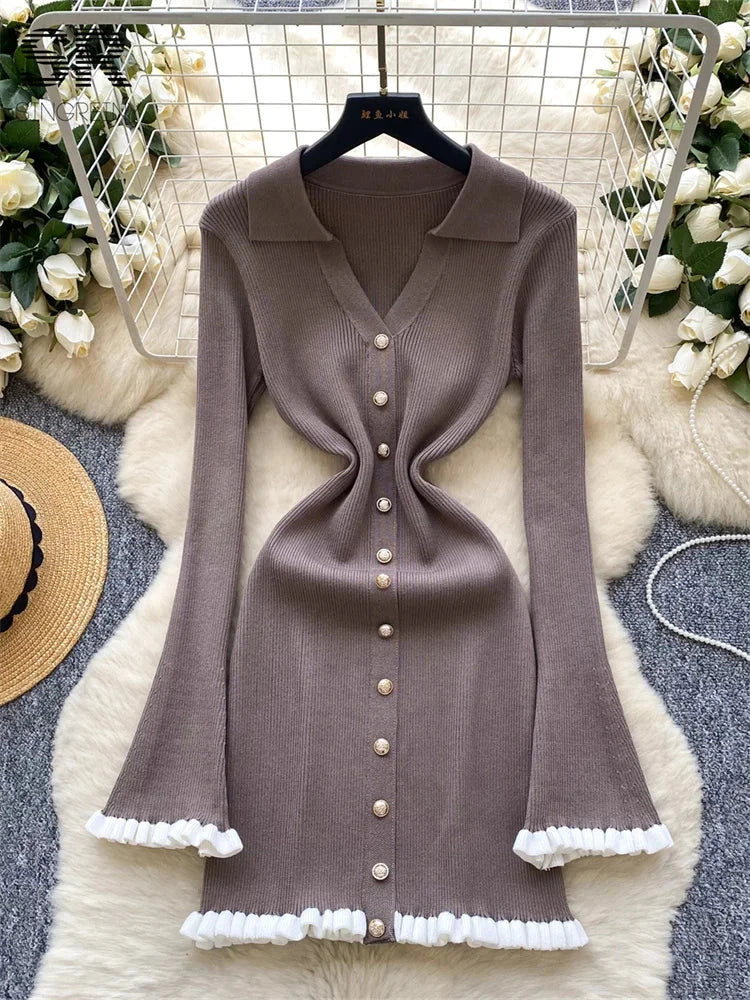 SINGREINY Autumn Sweet Basics Knit Dress Female Long Sleeve GlowCart