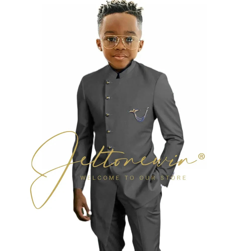 Royal Blue African Design Boys Suits Set For Wedding Formal Tuxedo Kids Costume Piano Performance Children Tailor Made GlowCart