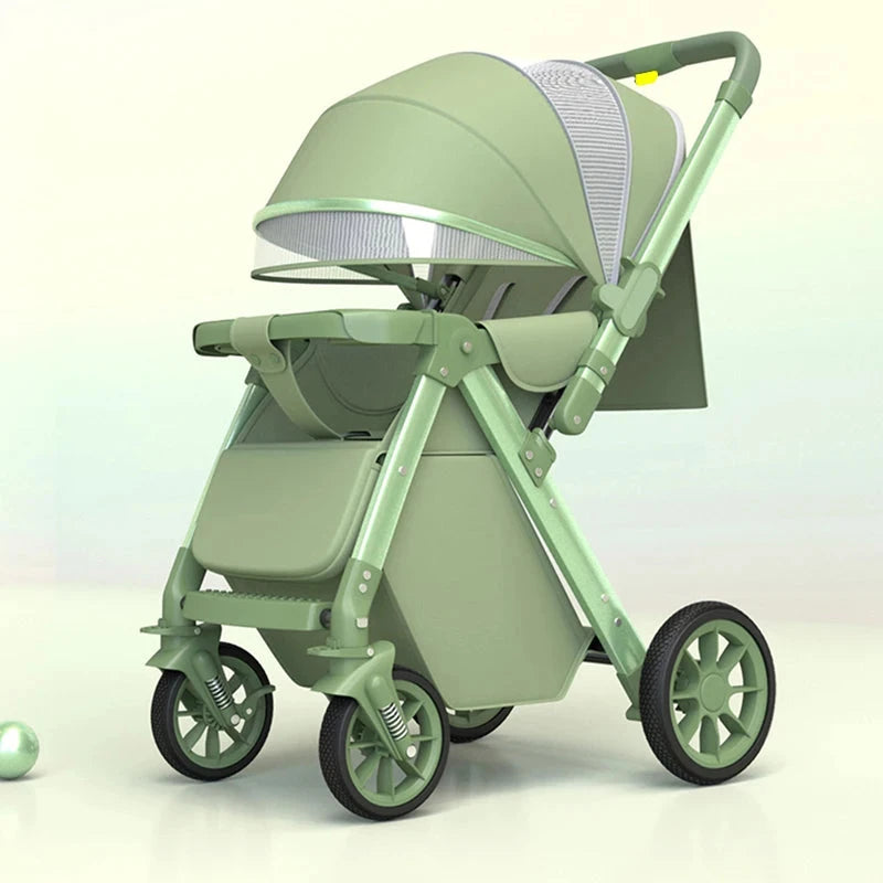 Luxury Baby Stroller Can Sit and Lie Down High Landscape Lightweight One Button Folding Two-way Push Four Wheel Shock Absorption GlowCart