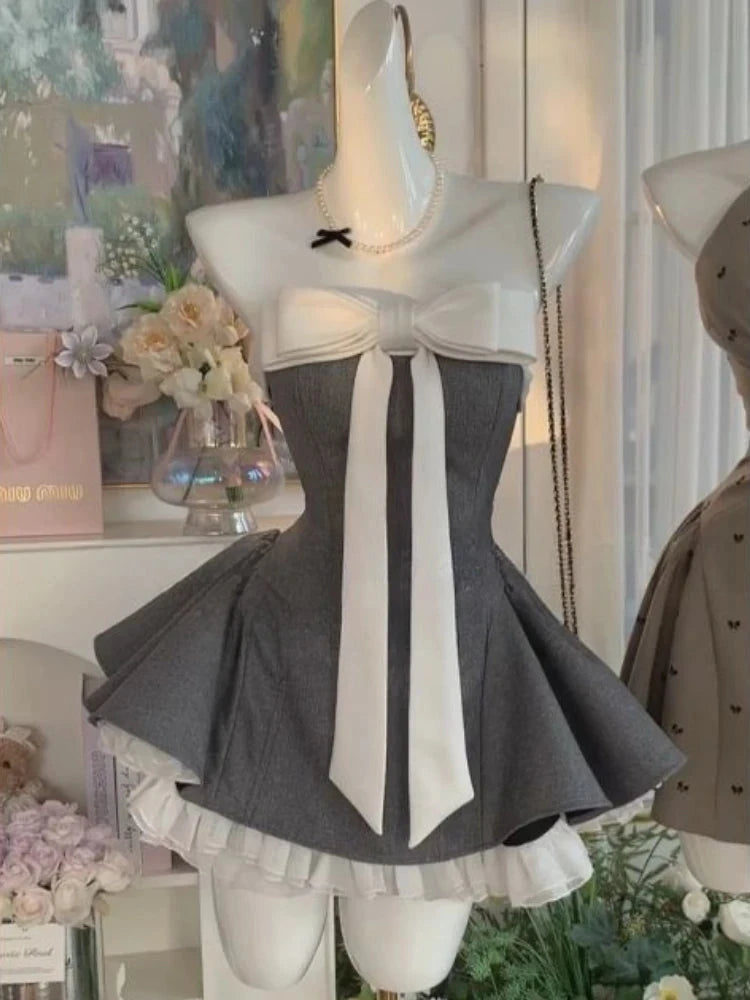 Summer New Vintage Elegant Woman Dress Strapless Bow GlowCart