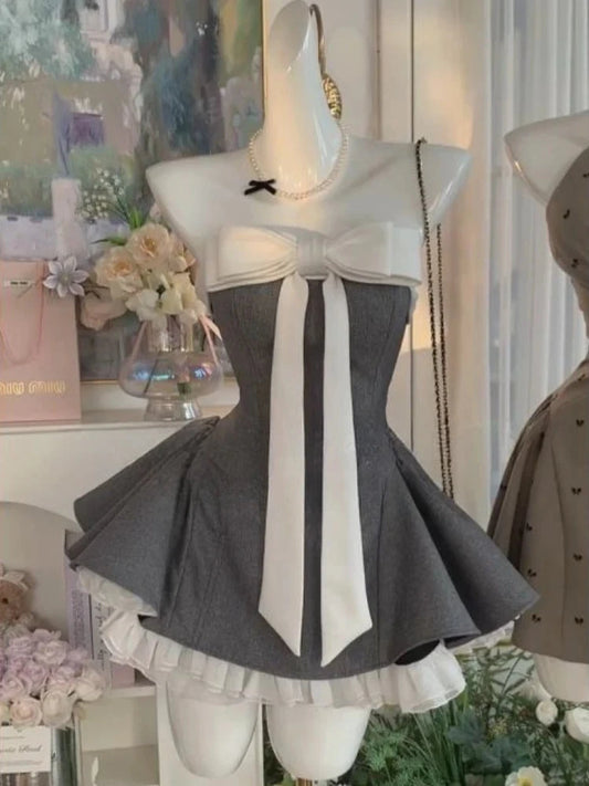 Summer New Vintage Elegant Woman Dress Strapless Bow GlowCart