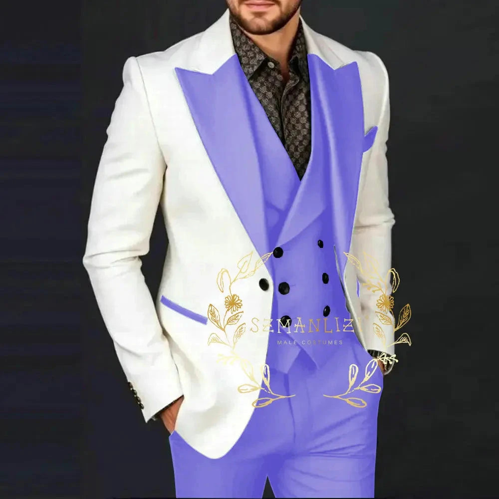 Ivory Jakcet Dark Green Vest Pant Men's 3-piece Suit Set GlowCart