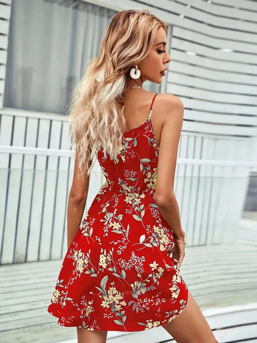 Sexy Floral Print Short Dress Women Summer Fashion Black GlowCart