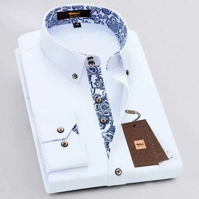 Men's Cotton Shirt Formal Business Collar Dress Shirts Long GlowCart