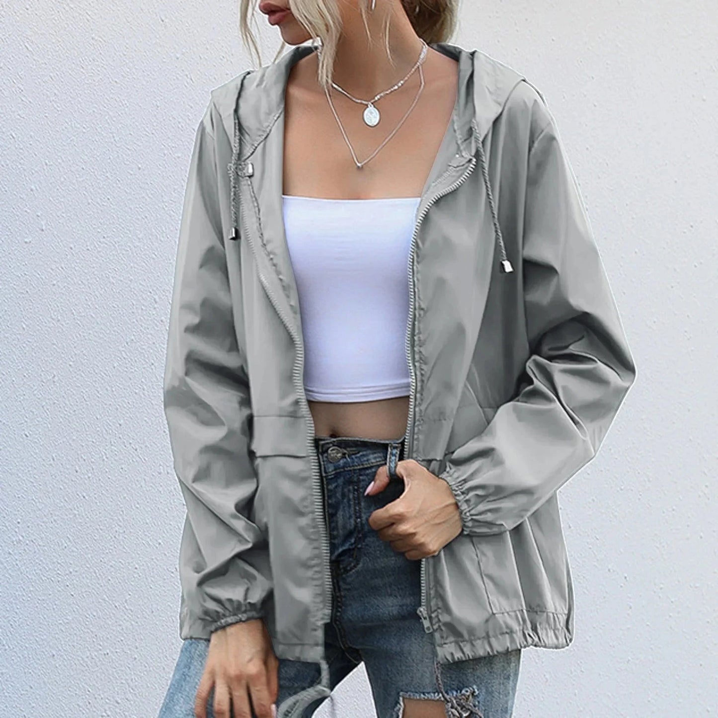 Solid Hooded Windproof Quick Dry Coat Ultra-Light Short GlowCart