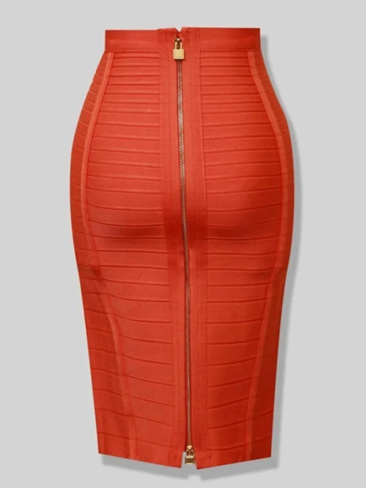 16 Colors Sexy Solid Zipper Orange Blue Black Red Bandage Skirt Women Elastic Bodycon Summer XL XXL Pencil Skirts 58cm GlowCart