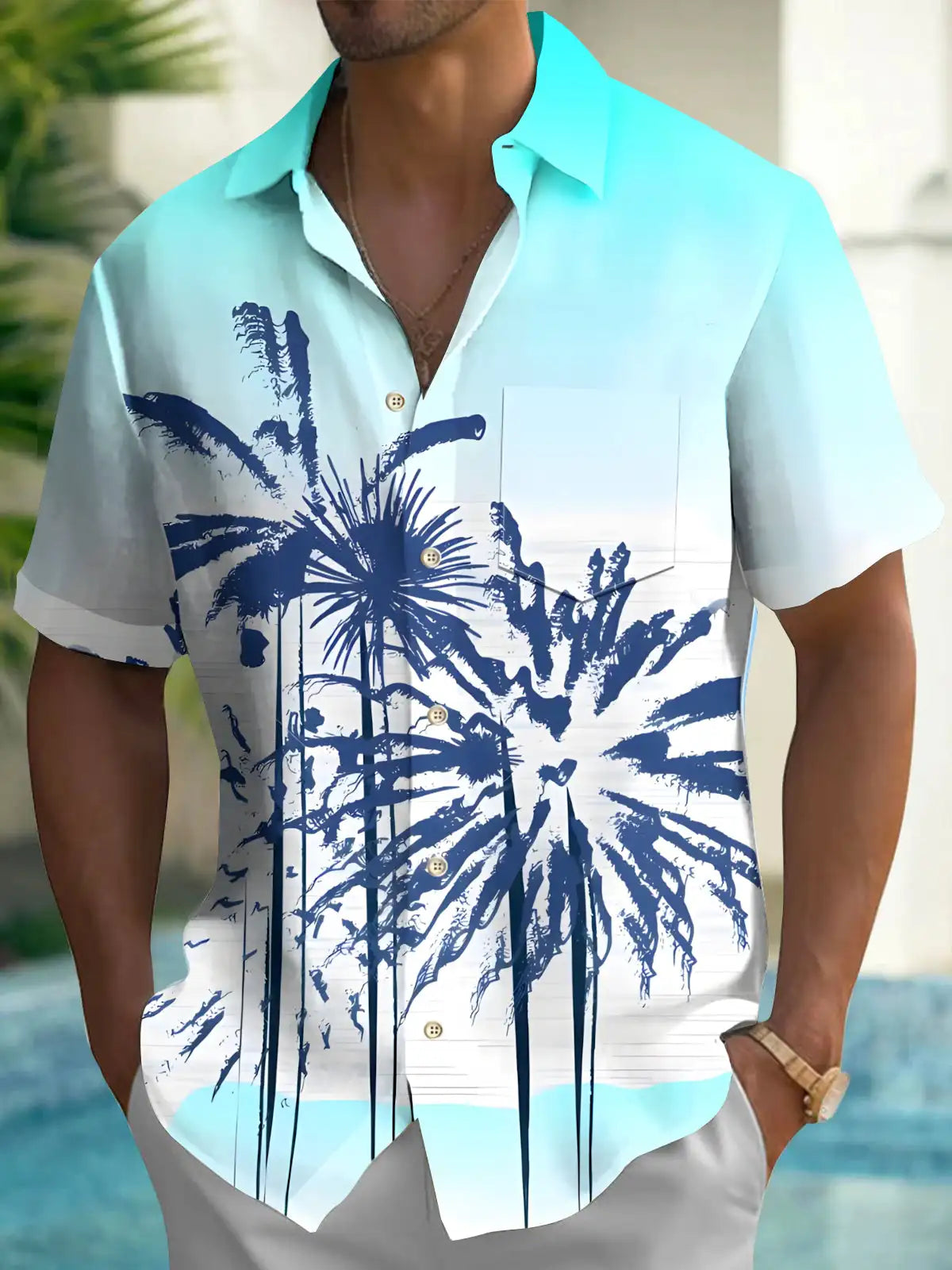 New Hawaii Spring/Summer Fashion Leisure Street Walk Tourist Beach Printed Full Open Short Sleeve Button Shirt, Quick Shipping GlowCart