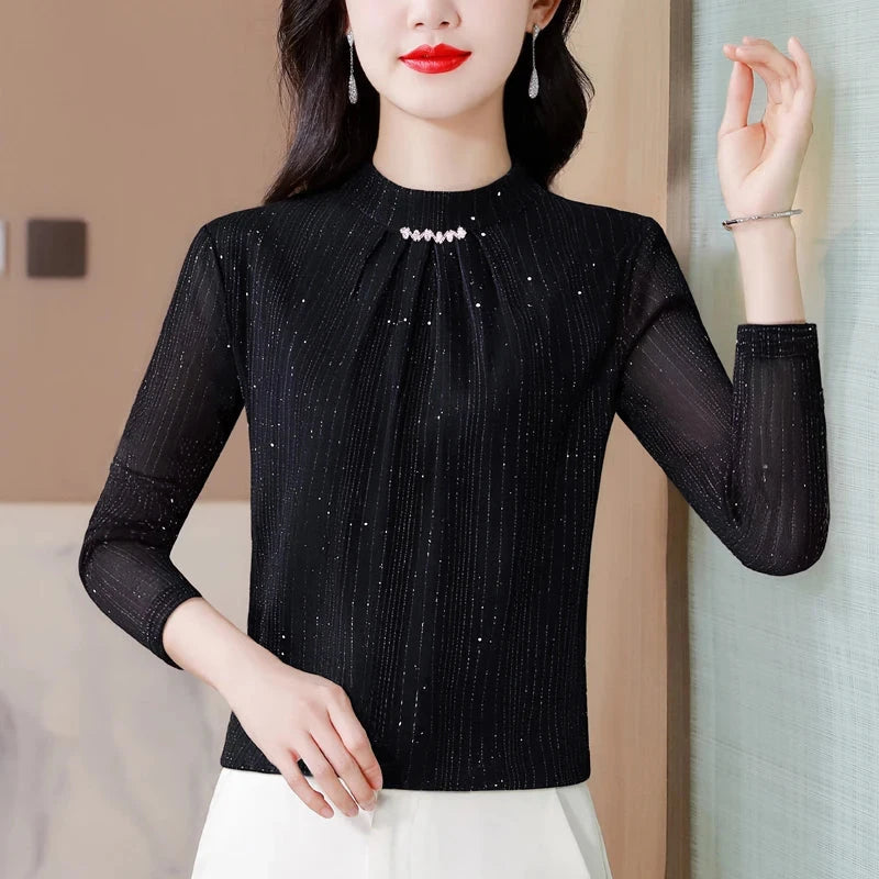 New 2025 Autumn Winter Korean Fashoin Round Neck Bright Silk GlowCart