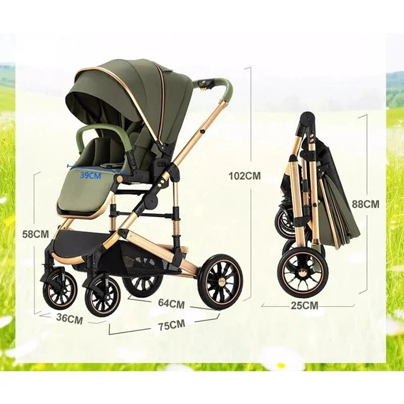 High-fit Baby Stroller Can Sit and Lie in Both Directions to Implement One-Click Folding High-View Children's BB Stroller GlowCart