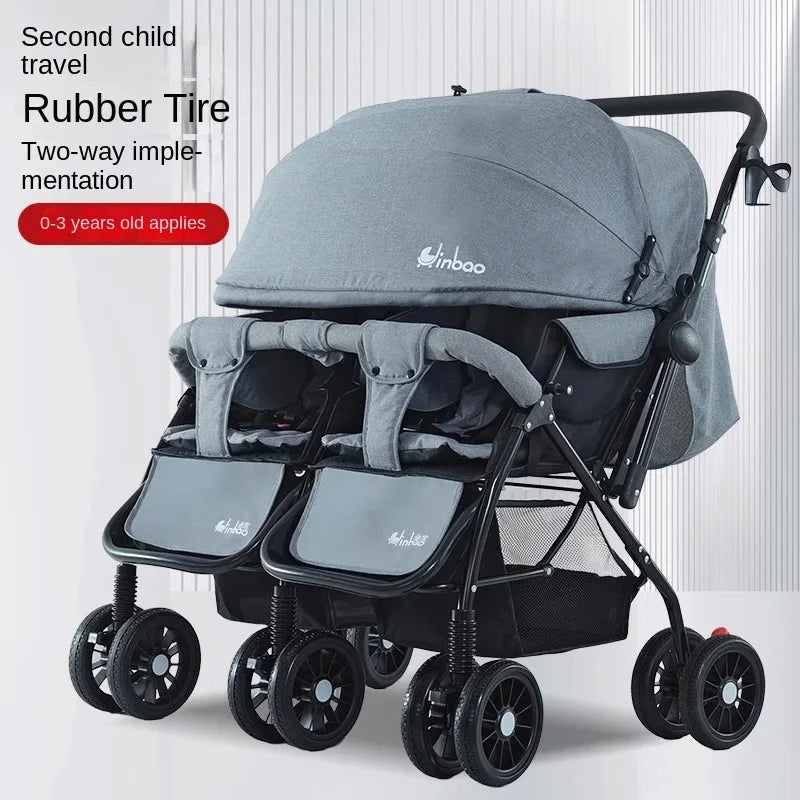 Baby Double Pushchair Ultra Lightweight Two-way Foldable Shock Absorbing Poussette Double Can Sit and Lie Down Twin Pram GlowCart