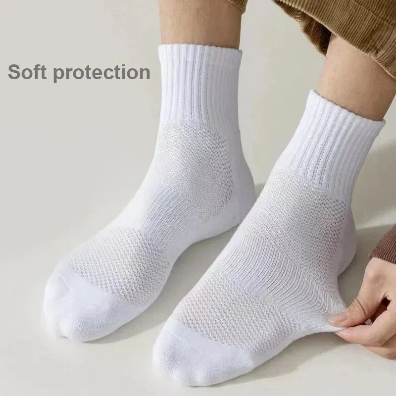 1pc 4pcs 5pcs 10pcs Socks Men's Cotton Spring Towel Bottom with Velvet Mid-tube White Stockings Thickened Sports Basketball Sock GlowCart