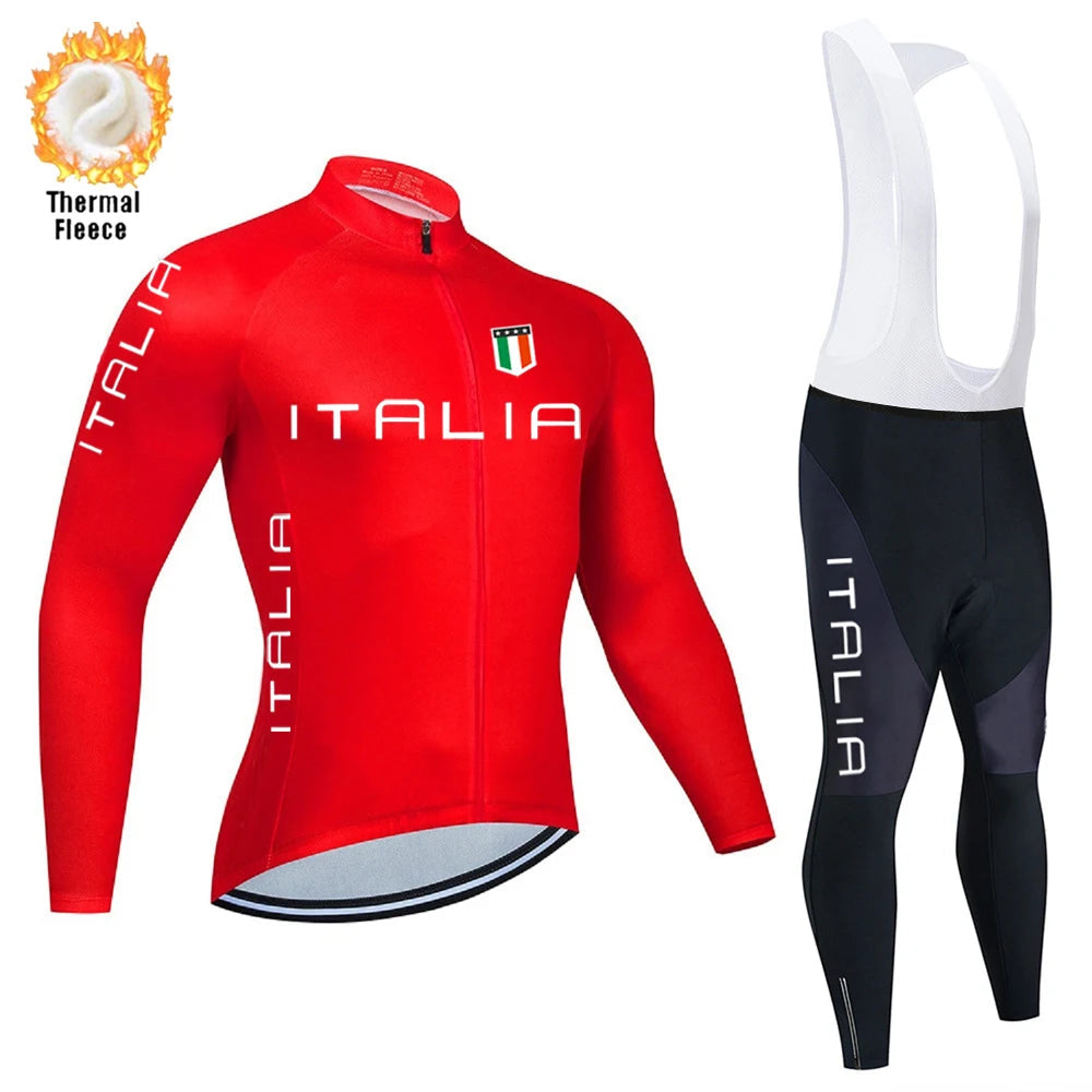 2026 New Winter Thermal Fleece Cycling Jersey Set Long Sleeve MTB Racing Bike Jersey Suit For Men Bib Pants Set Cycling Clothing GlowCart